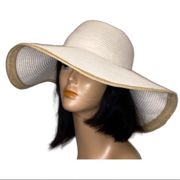 Target Floppy Straw Sun Hat cream tan boarder Summer Beachy Vacation Size OS - Picture 3 of 11